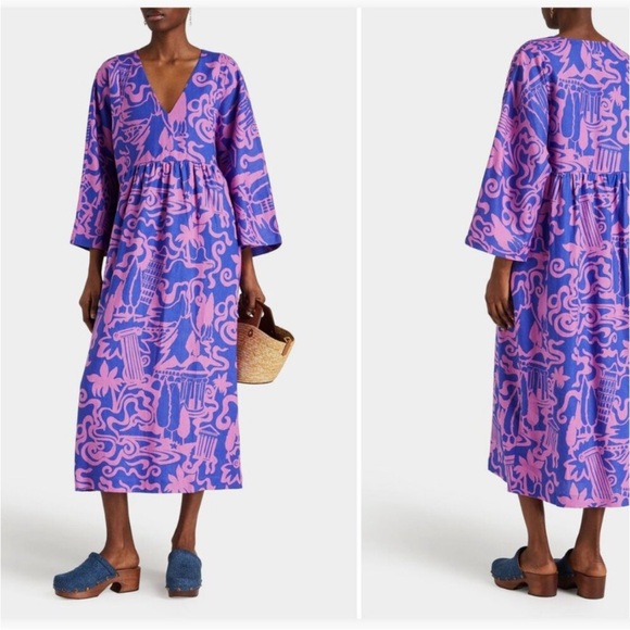 Mara Hoffman Aviva Purple and Blue Long Sleeve Maxi dress M Medium - Picture 1 of 9